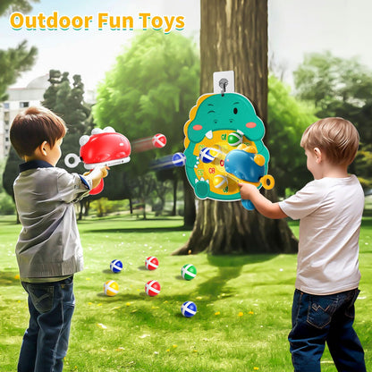 Doloowee dinosaur dart board shooting game toy, throwing game toy guns with target, 12 sticky balls, indoor outdoor garden toy for boys girls 3 4 5 years old (red+blue)