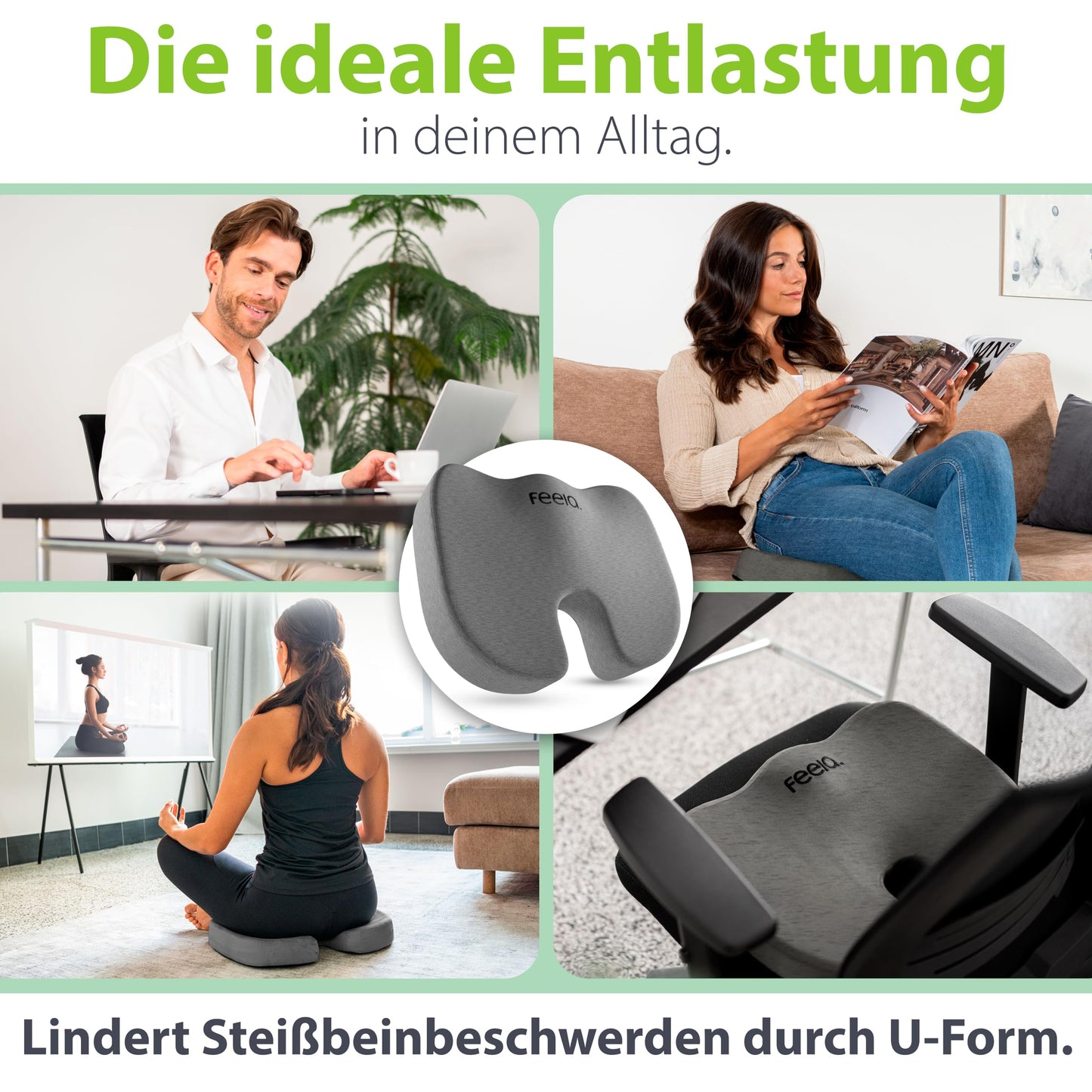 feela.® Orthopedic Seat Cushion [3 Levels of Firmness] - Ergonomic cushion for office chair & more - Reduces pain, increases comfort, promotes blood circulation, and relieves pressure on the coccyx (Soft)