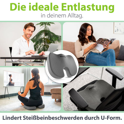 feela.® Orthopedic Seat Cushion [3 Levels of Firmness] - Ergonomic cushion for office chair & more - Reduces pain, increases comfort, promotes blood circulation, and relieves pressure on the coccyx (Soft)