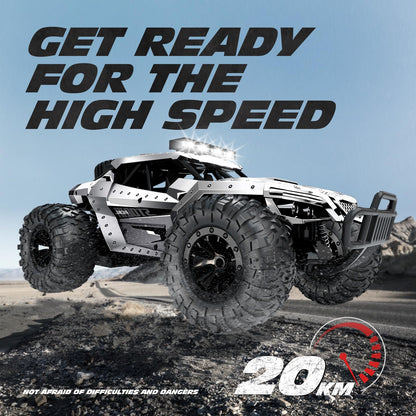 Tecnock Remote Control Car 1:16 with headlights and chassis lights, All Terrain Off Road RC Monster Truck 2.4GHz Toy, 2 batteries for 60 min runtime - Gift for adults and kids.