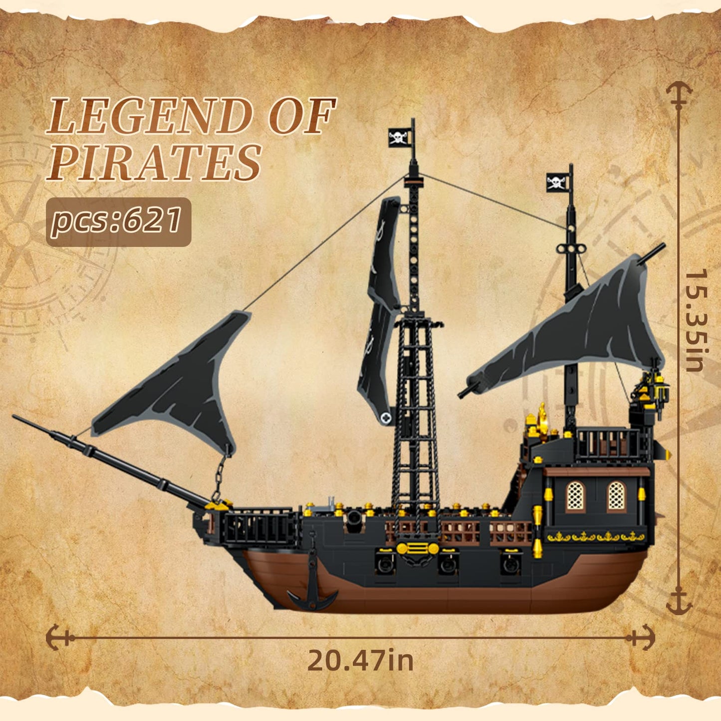 TOY PLAYER Black Hawk Pirate Ship Building Blocks Set Compatible with Lego, 652PCS. Ideal gift for 8-16 boys and girls, as well as adults who love pirates and building toys.
