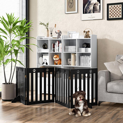 COSTWAY Dog Gate, Wooden Safety Gate, Foldable Baby Gate, 60cm High Stair Gate, Flexible Pet Gate Door Guard (4 Panels, Brown)