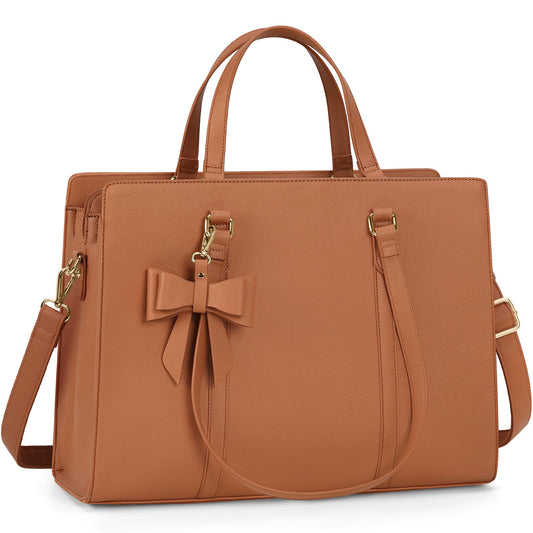 NEWHEY Handbag Women Shopper Women Large Brown Bag Women Laptop Bag 15.6 Inch PU Leather Shoulder Bag Work Bag for Business Work School