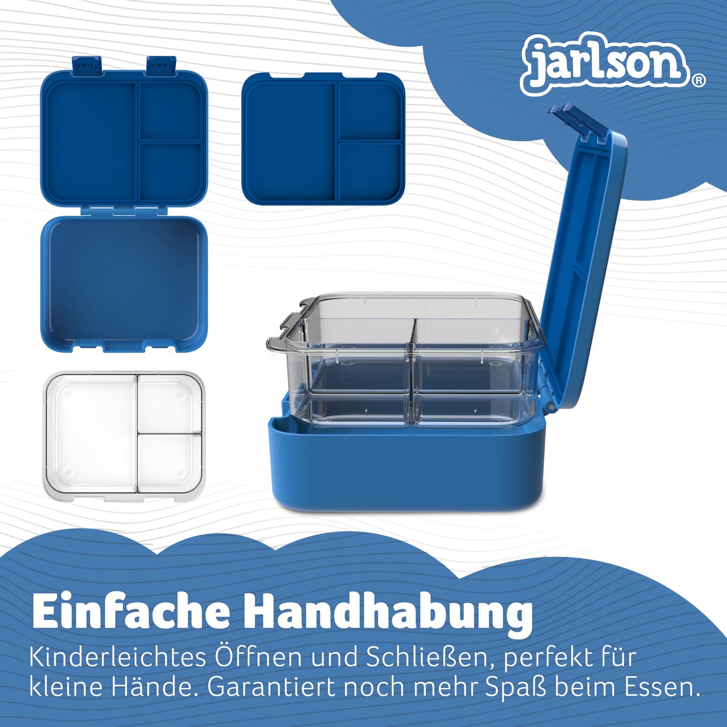 Jarlson® Kids Bento Lunch Box with Compartments MILI | BPA-Free | Leakproof | Snack Box | Lunch Box for Kindergarten and School | 1000 ml - Lightweight (Robot Blue)