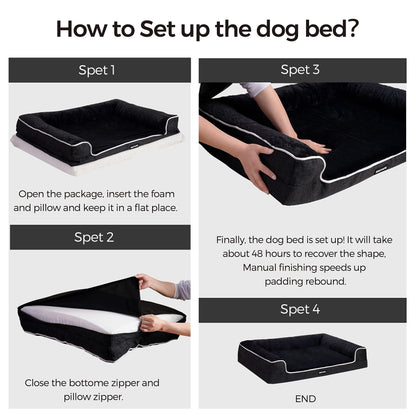 HMTOPE Orthopedic Dog Bed, Dog Sofa, High Edge, Dog Pillow, Dog Basket, Detachable and Washable, Large Dogs & Medium Dogs-120x85x22cm, Gray