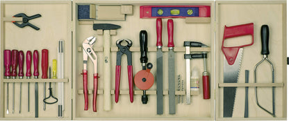 Pebaro 415 professional tool cabinet, 30 pieces, complete set in a wooden cabinet, high-quality solid tools, craft kit including hammer, saws, pliers, files, toolbox for children, gift idea