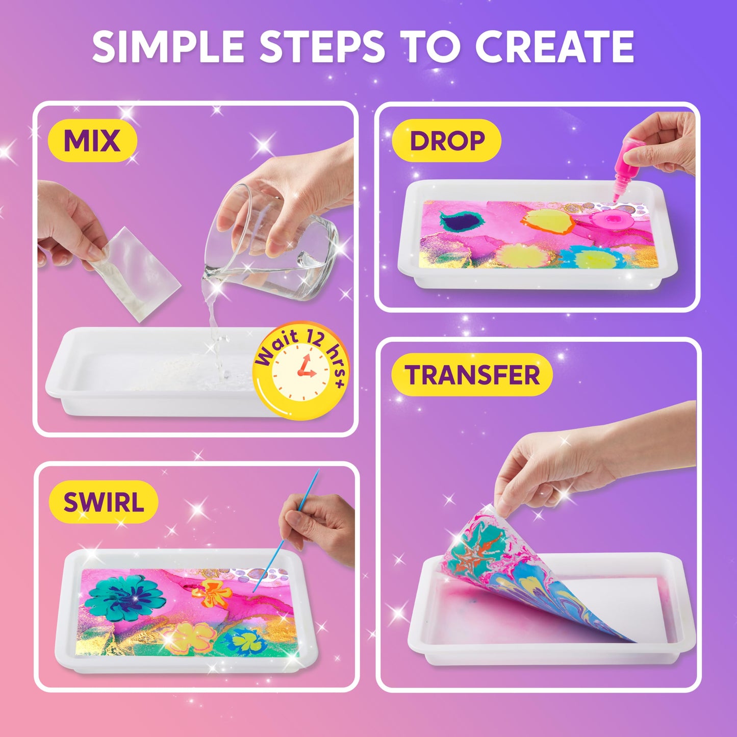 Clever Kits Water Marbling Paint for Kids, Magic Marbling Paint Art for Girls aged 6-12, Marbling Paint Kit for Boys, Crafting Sets for Activities, Birthday Gift