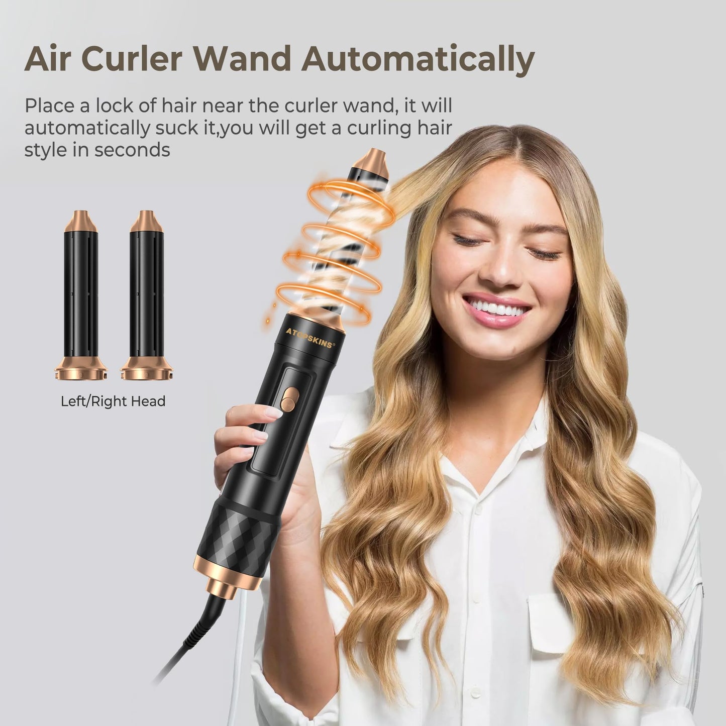 6 in 1 Hot Air Brush Set, Airstyler, with 6 attachments: 1000W Hairdryer, Round Brush Dryer Thermal Brush Airflow Curling Iron Automatic, Blow Dry Brush, Straightening Brush, Straighten, Curl, and Blow Dry Wet Hair.