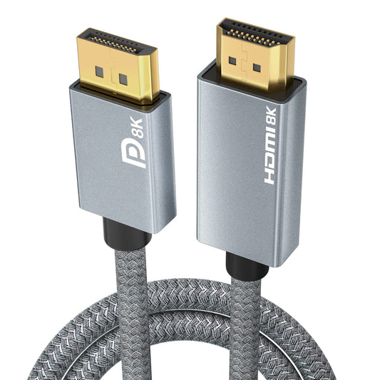 AGFINEST DisplayPort to HDMI Cable 2M - 8K@60Hz 4K@120Hz, Unidirectional Active DP1.4 Source to HDMI2.1 Display, Nylon Braided, Aluminum Case, Plug & Play, for Laptop/PC/GPU to Monitor/TV/Projector