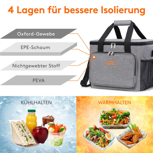 Lifewit 24L small cooler bag on the go, insulated lunch bag foldable for men and women, waterproof thermal bag shoulder bag for food, beer, medication, work, beach, travel, gray.