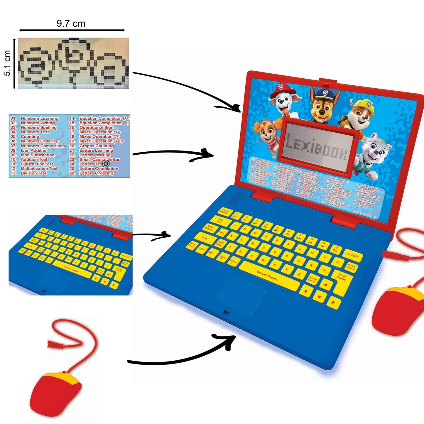 Lexibook Paw Patrol - Bilingual laptop for educational purposes in English and German, 124 activities, math, logic, music, clock, games - Children's toy (girls & boys) - JC598PAZi3