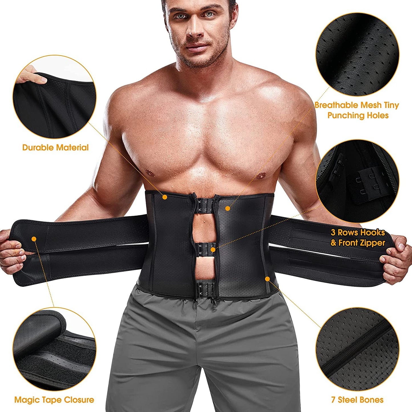 KUMAYES Belly Belt Fitness Belt Men Ab Trainer Neoprene Sauna Waist Trimmer Sweat Belt Waist Cincher