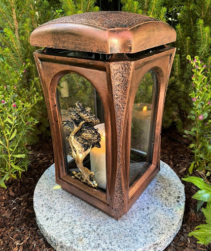 Grave lamp with tree motif NEW! Handmade - 27 cm H. Grave candle Grave decoration Grave ornament Garden lamp incl. Grave candle without decoration and base.
