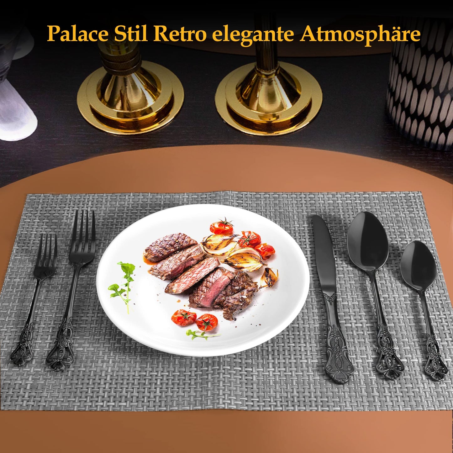 Black Royal 20-piece Cutlery Set, Black Cutlery Set for 4 made of stainless steel, Royal Black Cutlery Knife and Fork Set high-gloss polished dishwasher safe for wedding banquet gift.