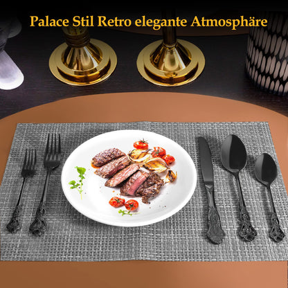 Black Royal 20-piece Cutlery Set, Black Cutlery Set for 4 made of stainless steel, Royal Black Cutlery Knife and Fork Set high-gloss polished dishwasher safe for wedding banquet gift.