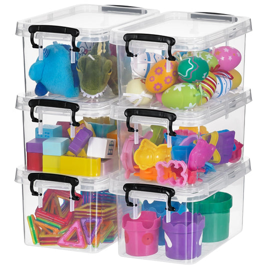 Citylife 6-piece set of 4L storage boxes with lids, small and stackable. Transparent with handle clips for small items. Elastic and durable plastic boxes for crafting supplies, measuring 21.5 x 11 x 15.2 cm.