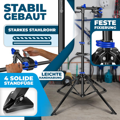 KESSER® bike assembly stand professional repair stand bike stand + bag bike repair stand up to 30 kg bike assembly stand incl. tool tray + magnetic compartment, rotatable mountain bike, blue