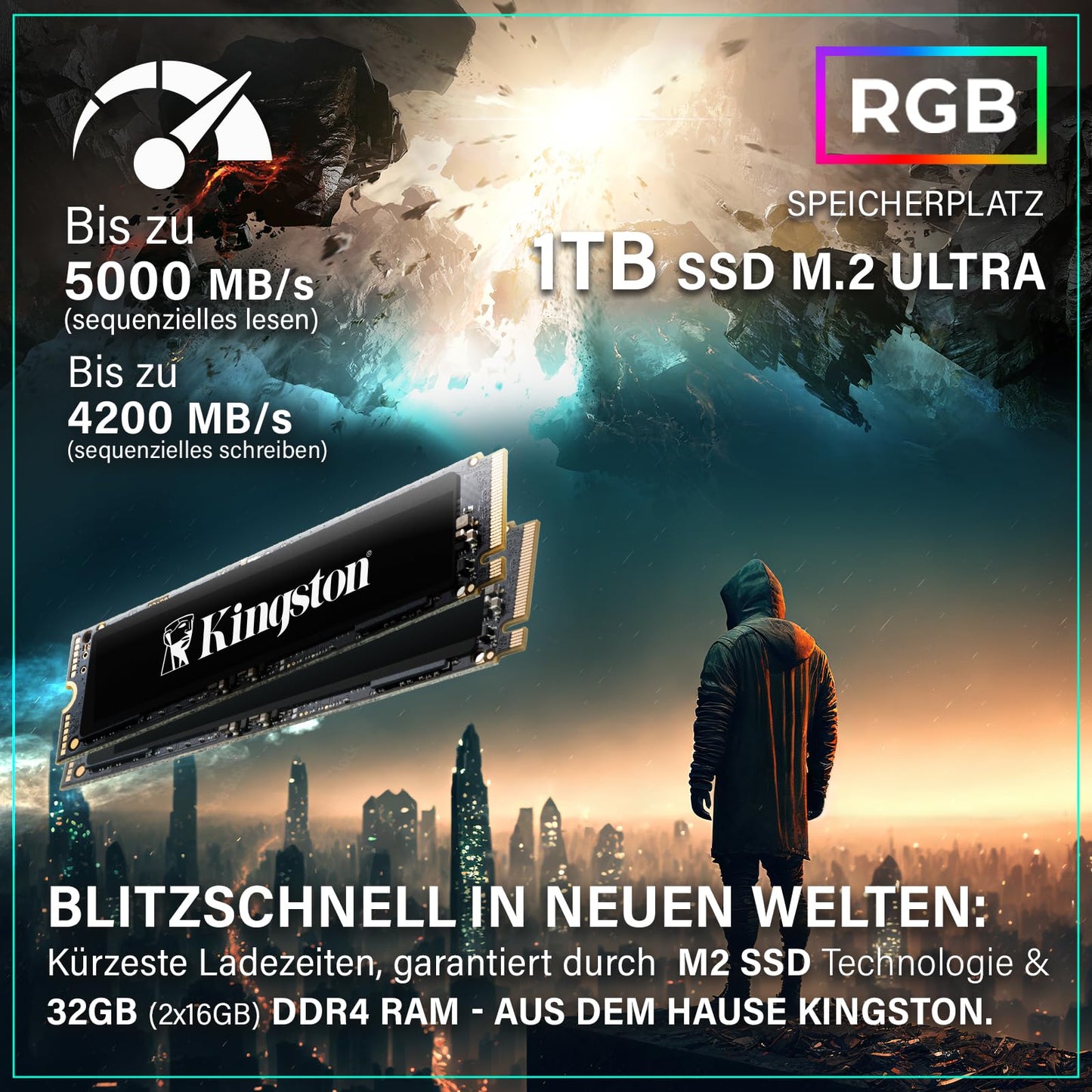Greed® MK2 - High End Gaming PC - AMD Ryzen 7 5700X & Nvidia Geforce RTX 5060 - Ultra Fast RGB Computer + 4K Raytracing System with 4.6 GHz - 32 GB DDR4 RAM - 1TB SSD - WiFi + W11 Pro