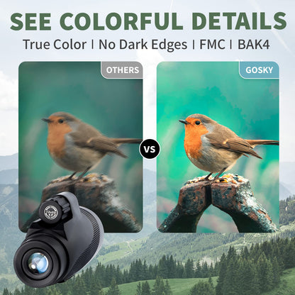 Gosky Titan 12x50 HD Prism Monocular and Quick Smartphone Holder - Waterproof Scope - Bak4 Prism for Bird Watching, Hunting, Wildlife scenery