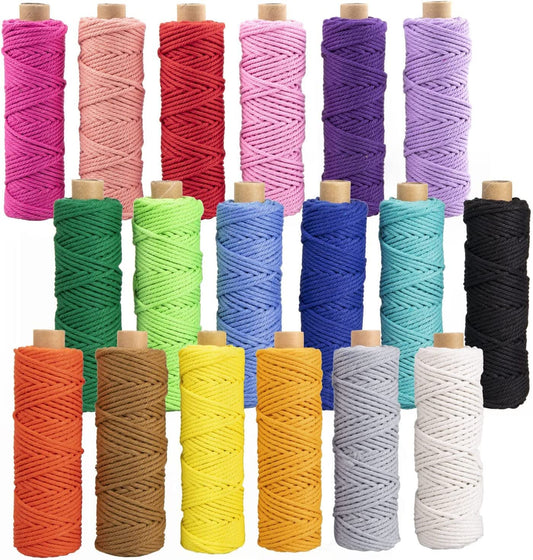 3mm x 30M Macrame Cord, 18 pieces of cotton cord for DIY crafts, knitting, boho decor. Perfect for wall hangings, living room, balcony, bedroom decoration.