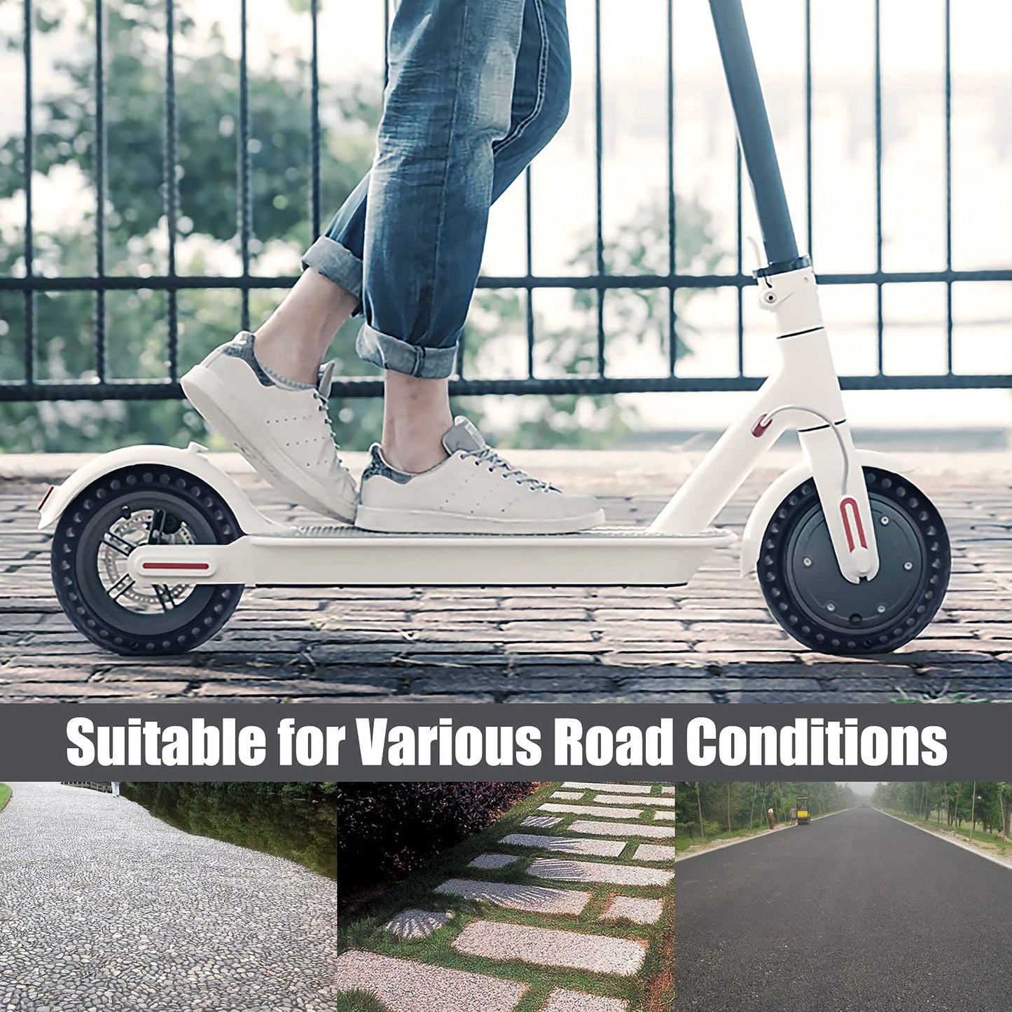 OUXI 8.5 inch E Scooter Solid Tire, 8 1/2 Solid Rubber Tire, 50/75-6.1 Tubeless Solid Tire for Xiaomi 1S / Pro 2 / M365 / M365 Pro / 3 / 3 Lite / Essential and all 8.5 inch Scooter Tires.