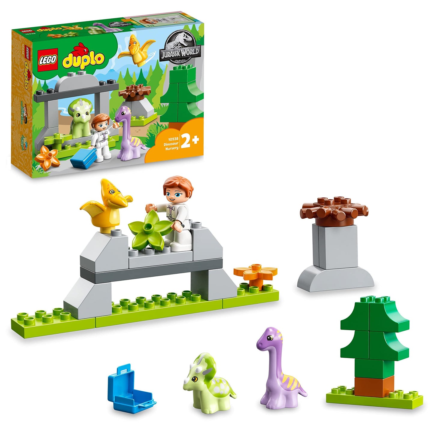 LEGO 10938 DUPLO Jurassic World Dinosaur Kindergarten with baby dino figures and Triceratops, toy and bricks for toddlers from 2 years old, girls and boys.