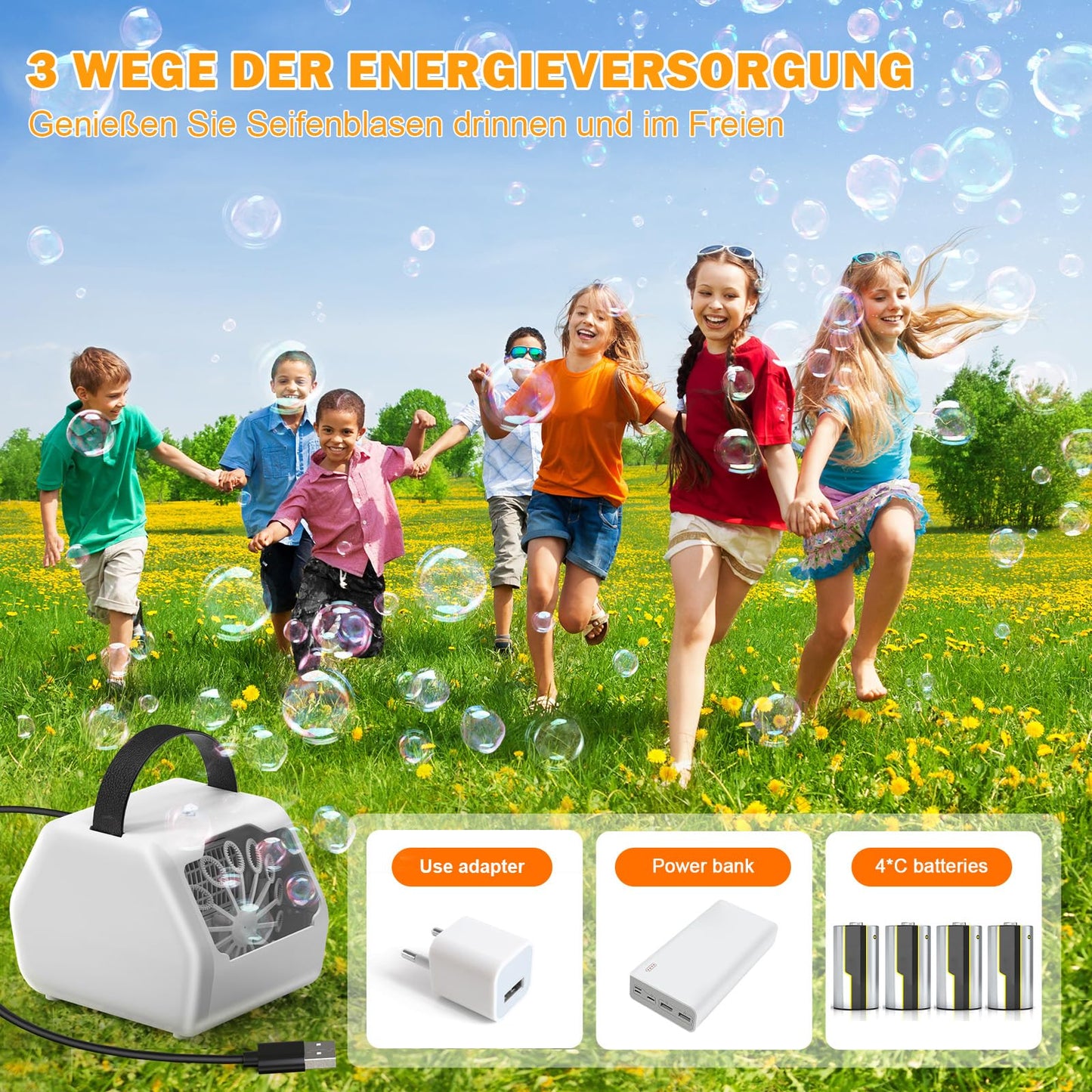 Bubble Machine 16000+ /min, HassoKon Automatic Bubble Blower for Kids, Bubble Machine for Wedding/Birthday/Festival Party (White)