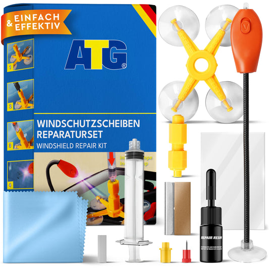 ATG® Practical stone chip repair kit with UV lamp - Universal car glass repair kit - Professional windshield repair kit - Quick, easy - Windshield stone chip repair kit