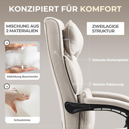 Dowinx ergonomic office chair with footrest and padded armrest, ergonomic fabric office chair, swivel computer chair with high backrest, adjustable height office chair 150 KG beige.
