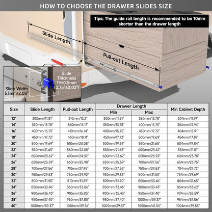 AOLISHENG drawer slide full extension 1000mm, Heavy-duty drawer guides with lock 70kg load capacity, 1 pair (2 pieces) (With lock, 40 inch (1000mm))
