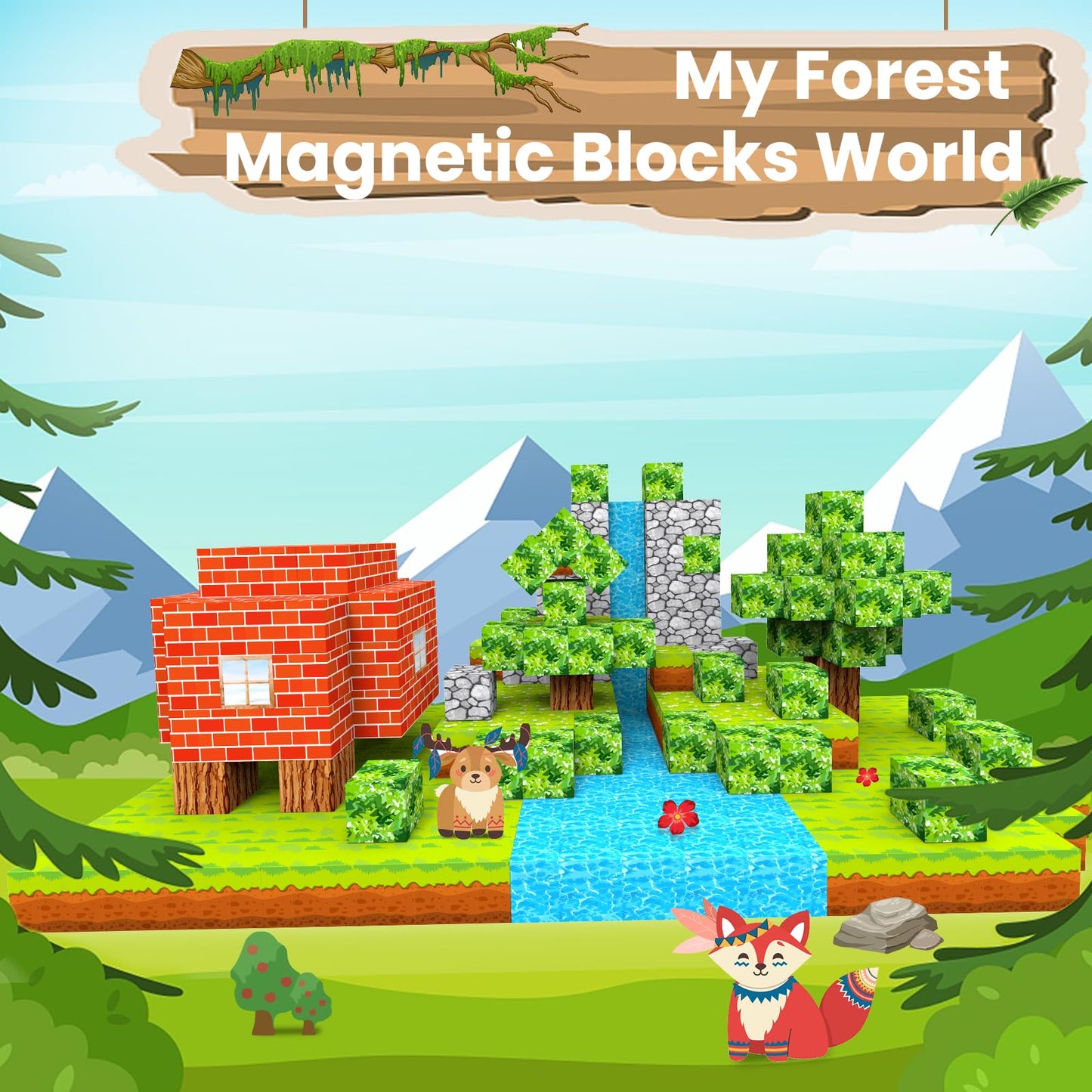 YOTOY Magnetic Building Blocks Build Mine Magnets World Set Magnetic Toy Children's Toy Outdoor Gift for 3-8 Year Old Girls Boys Birthday Toy Child's Toy