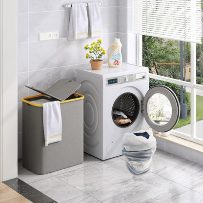 Adel Dream 140L laundry basket with lid, 2 compartments, laundry bag can be folded (Grey)