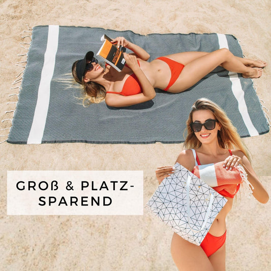 Furora Holiday beach towel large 100x200 cm: Cotton (2er set), light thin compact | Fouta beach towel XXL, hammam towel sauna towel | Women & men bath towel beach blanket - Vacation must-haves