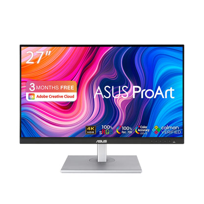 ASUS ProArt PA279CV - 27-inch 4K UHD Professional Monitor - 16:9 IPS, 3840x2160 resolution - ergonomic, Pivot, Calman, high color accuracy, HDR 10 - DisplayPort, HDMI, 65W USB-C, USB Hub, Black