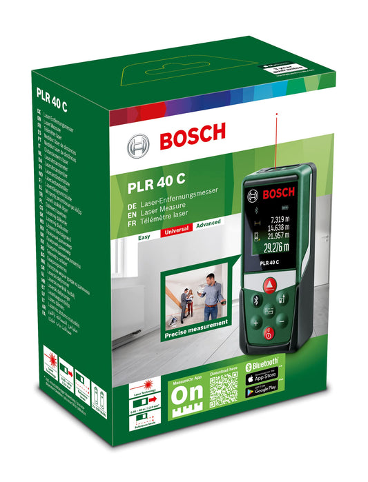 Bosch laser measuring tool PLR40C (2 x AAA batteries, measuring range 0.05 – 40.00 m, in blister packaging)
