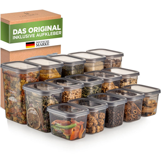 Viwares airtight storage containers with lids | 15-piece storage container set | BPA-FREE | For storing muesli, flour, and sugar | Practical kitchen storage box for all foods