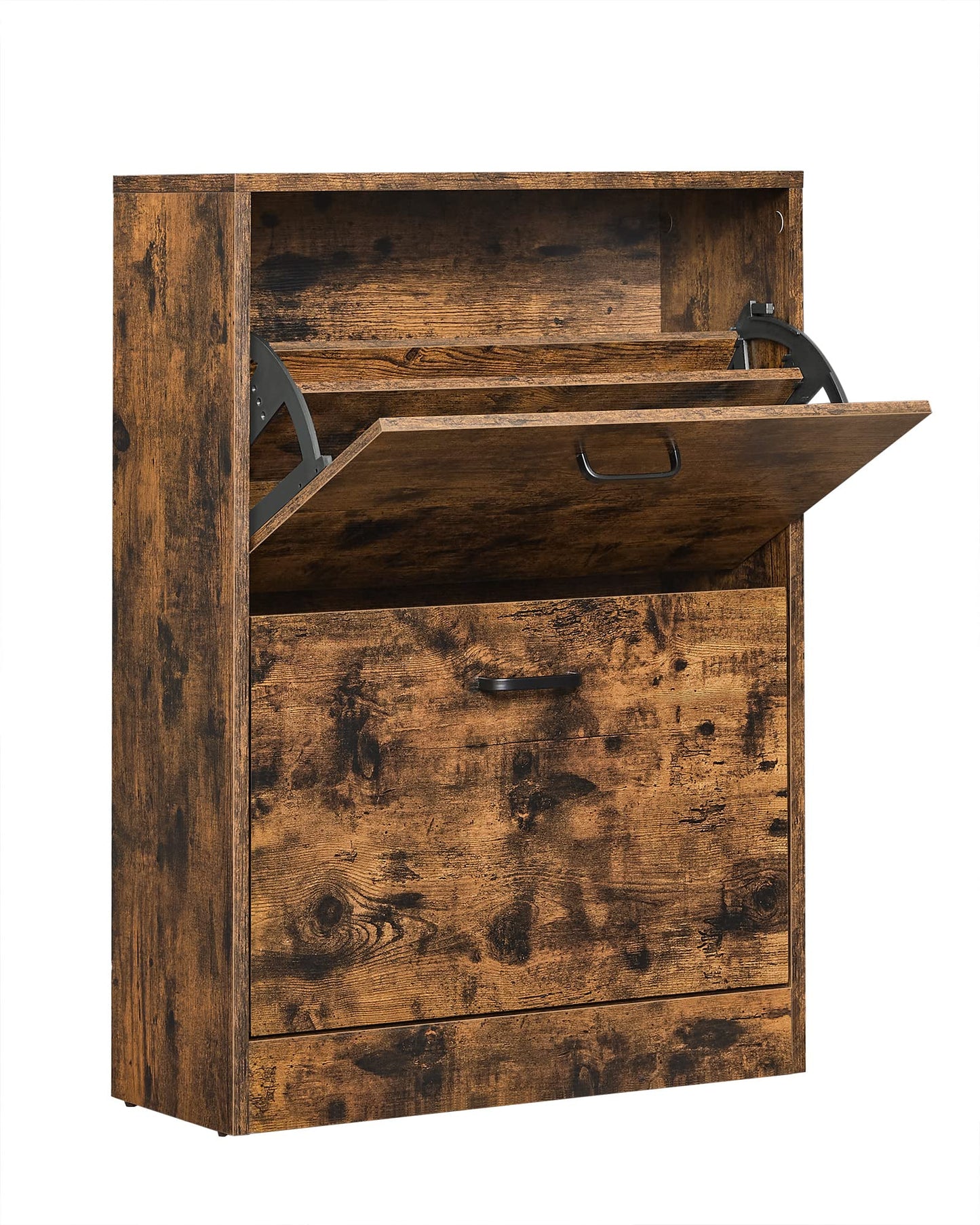 VASAGLE shoe cabinet with 2 flaps, shoe rack, adjustable and removable partitions, for 12 pairs of women's shoes or 8 pairs of men's shoes, small hallway, 60 x 24 x 83.5 cm, vintage, dark brown LBC02BX.