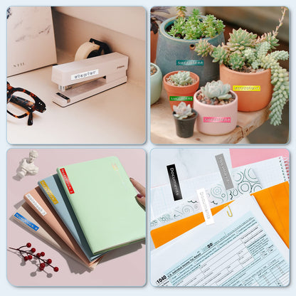 Phomemo Label Printer, 3D Embossing Machine E975, Portable Labeling Device, Green Label Embossing Machine with 6 Label Tapes, Label Printer with (£ € Ä Ö Ü), Easy to Use for Home, Office.