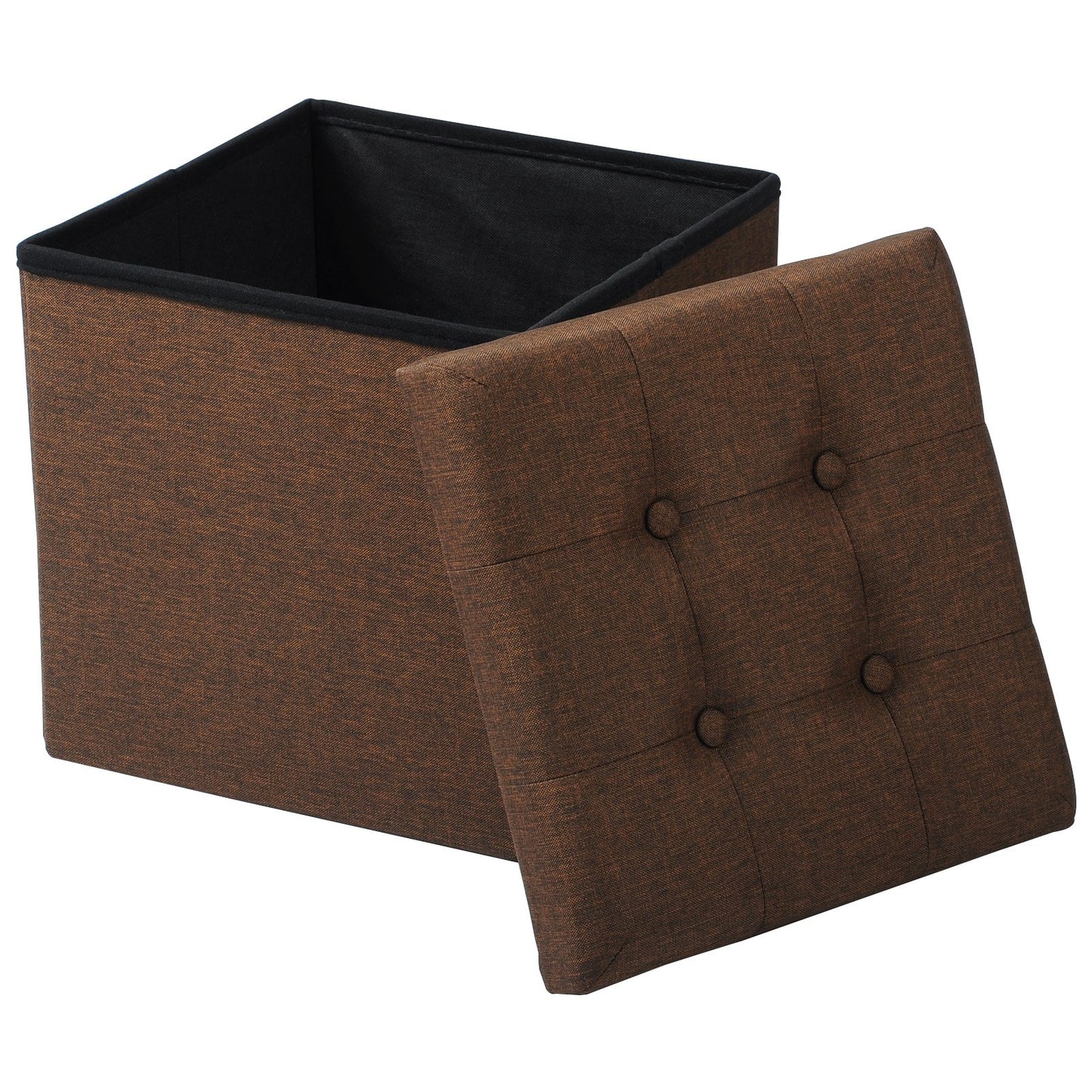 WOLTU 2er Set storage ottomans with foldable lid, upholstered linen seat, 37.5x37.5x38CM (LxWxH), Brown.