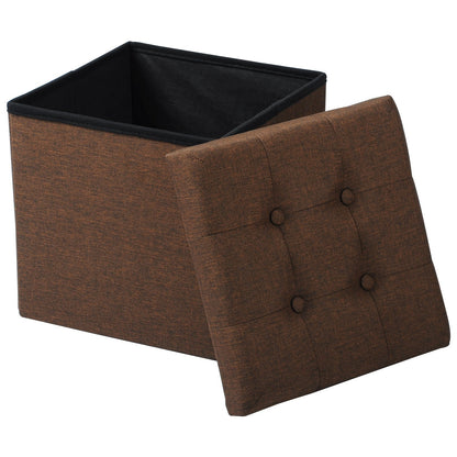 WOLTU 2er Set storage ottomans with foldable lid, upholstered linen seat, 37.5x37.5x38CM (LxWxH), Brown.