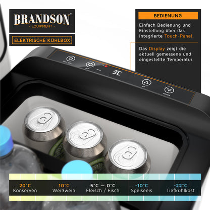 Brandson - ECO Compressor Cooling Box XXL electric - 30L Beverage Refrigerator - Freezer cooling up to -22°C - Car Cooler with ECO mode - 30 liter 12V 24V for Truck Car Camping Boat - White
