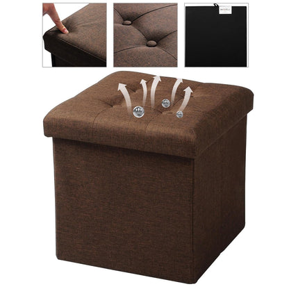 WOLTU 2er Set storage ottomans with foldable lid, upholstered linen seat, 37.5x37.5x38CM (LxWxH), Brown.