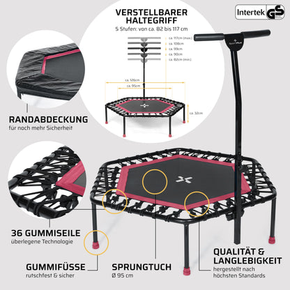 SportPlus Fitness Trampoline for home use, trampoline with adjustable handlebar, bungee suspension, workout & cardio training, premium quality Designed in Germany, 130kg capacity.