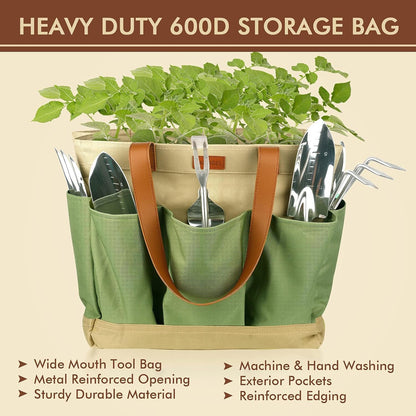 YAUNGEL Garden Tool Set, 10 Piece Heavy Duty Stainless Steel Gardening Kit with Non-Slip Wooden Handle- Garden Gifts Packaging for Women Men, Green