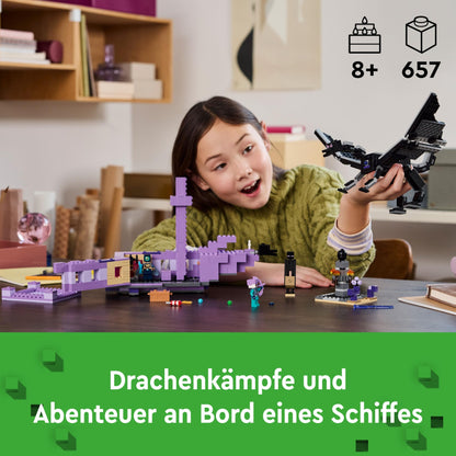 LEGO Minecraft The Ender Dragon and the End Ship - Interactive toy with boat, dragon, and 3 figures, including an Enderman - Creative gamer gift for boys & girls 8+ years old - 21264