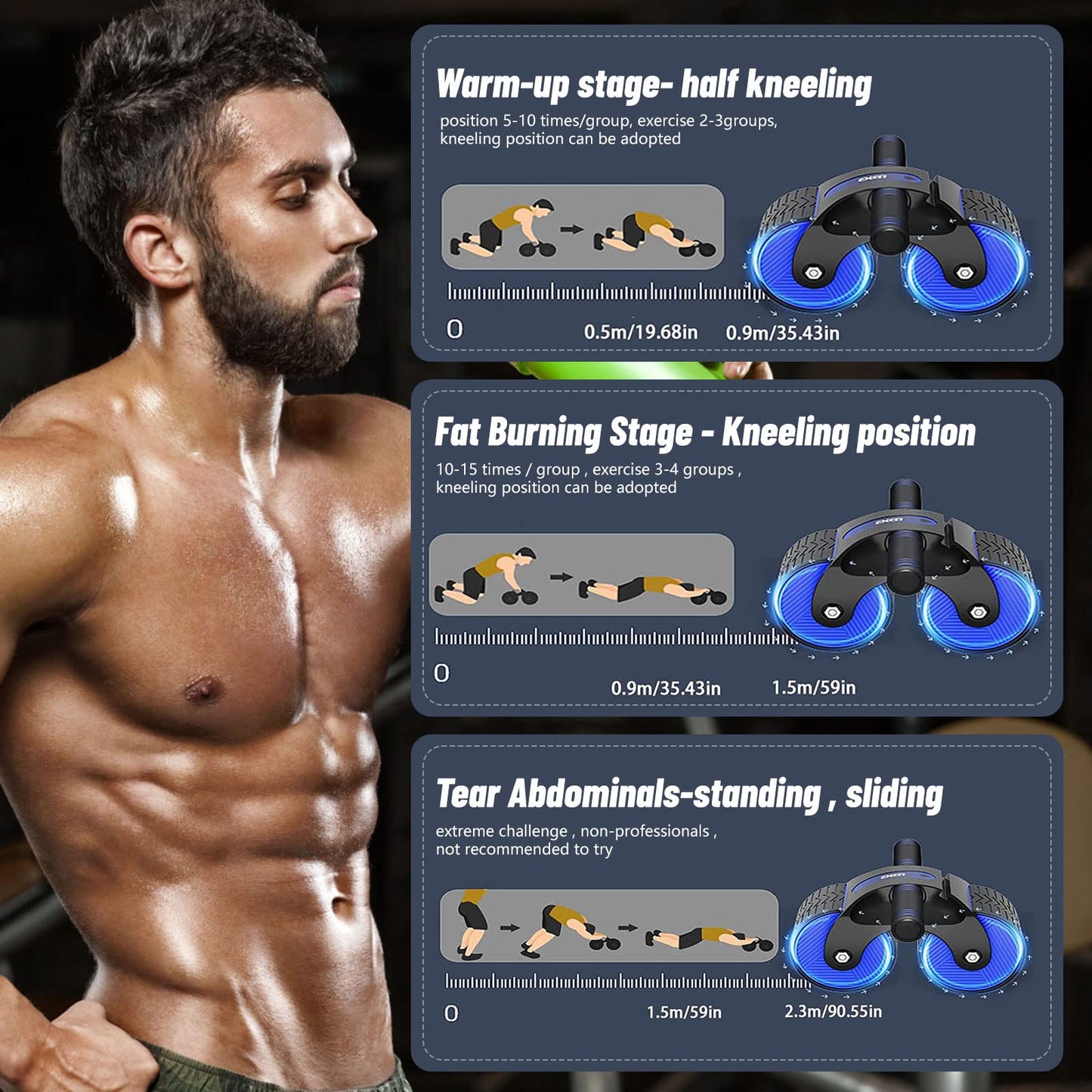 Automatic Rebound Abdominal Wheel, AB Roller, Ab Wheel, Core Roller Abdominal Trainer, Ab Roller for Core Training with Stable Dual Wheels and Automatic Rebound (Blue)