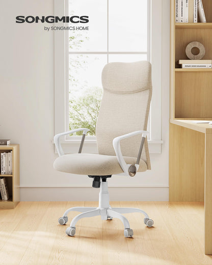 SONGMICS office chair, ergonomic desk chair, swivel chair, padded seat, height adjustable and tiltable, up to 120 kg load capacity, cappuccino beige OBN034K01