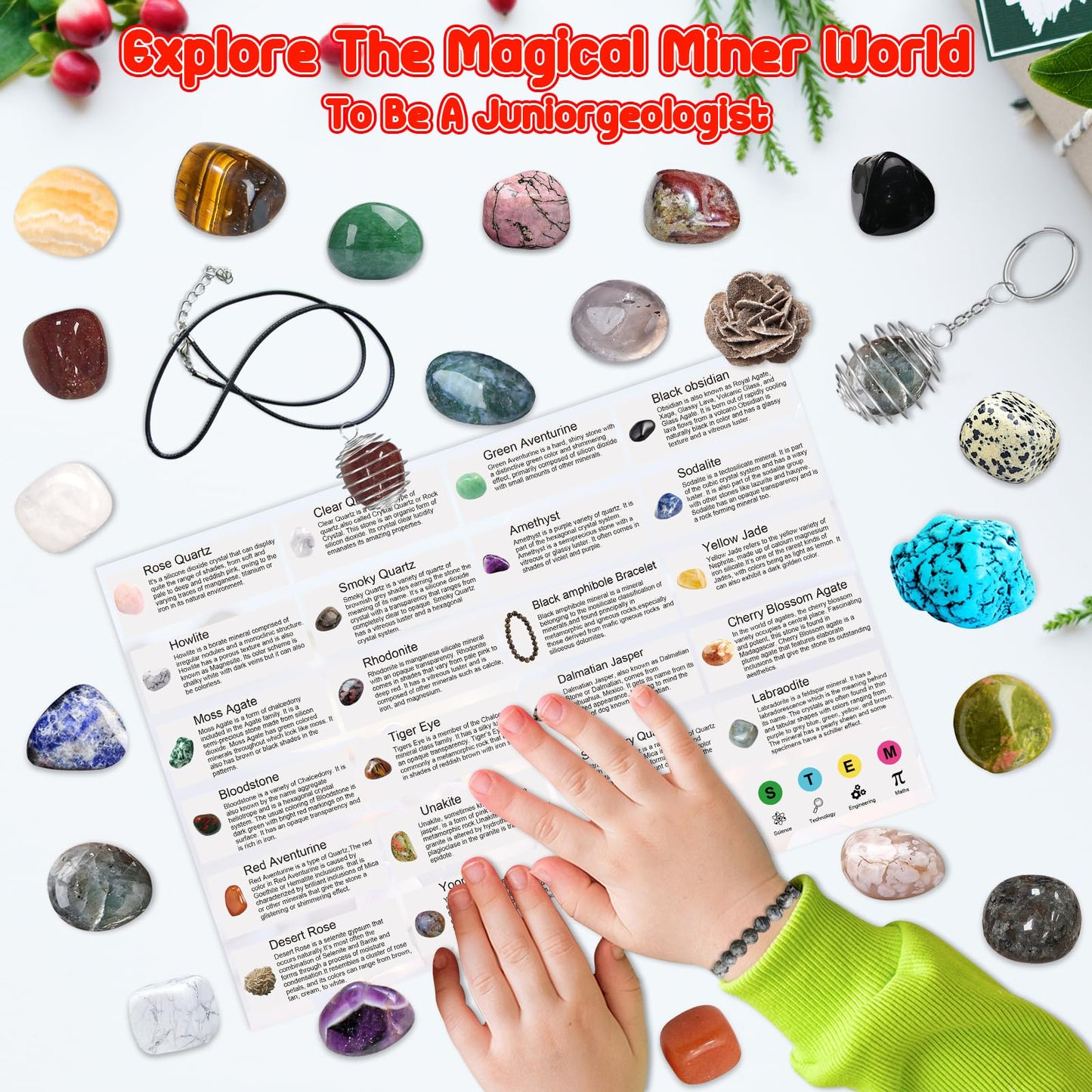 Advent calendar 2025 for kids: Crystals-24 day Christmas calendar with rocks and gemstones, gift idea for boys and girls geology enthusiasts.
