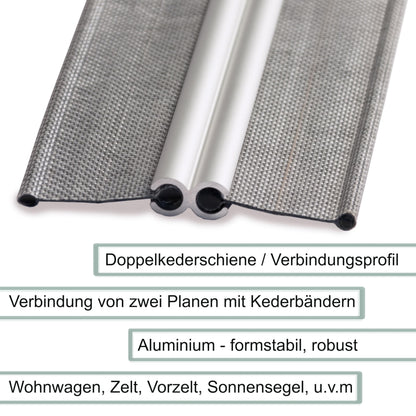 Aluminum double keder rail 1 meter keder strip Ø8mm (suitable for 5-7mm keder) - Aluminum profile keder rail for caravan motorhome - Tent awning skirt railawning rail