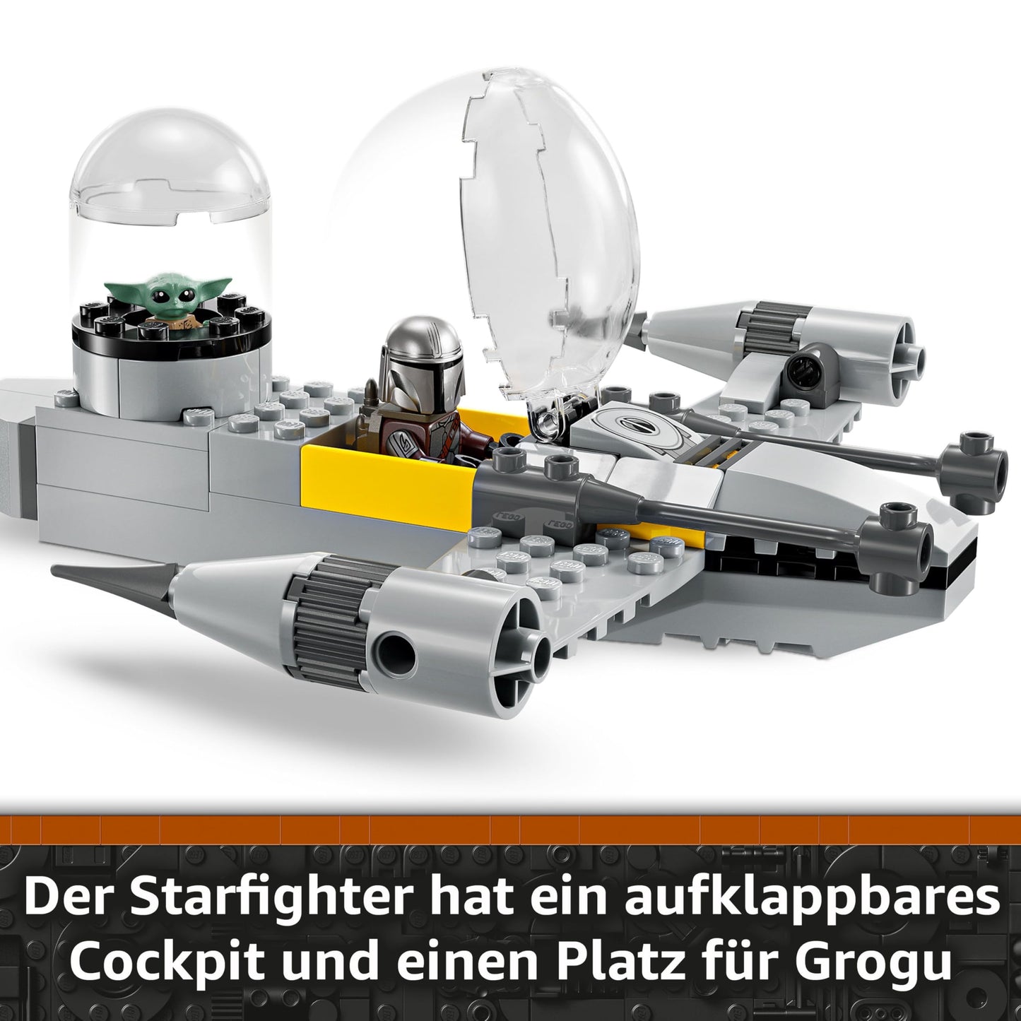 LEGO Star Wars 75410 Mandos and Grogu's N-1 Starfighter Toy featuring The Mandalorian, Grogu & R5-D4 Minifigures, including buildable fuel station, starship starter set for boys and girls aged 4 and up.